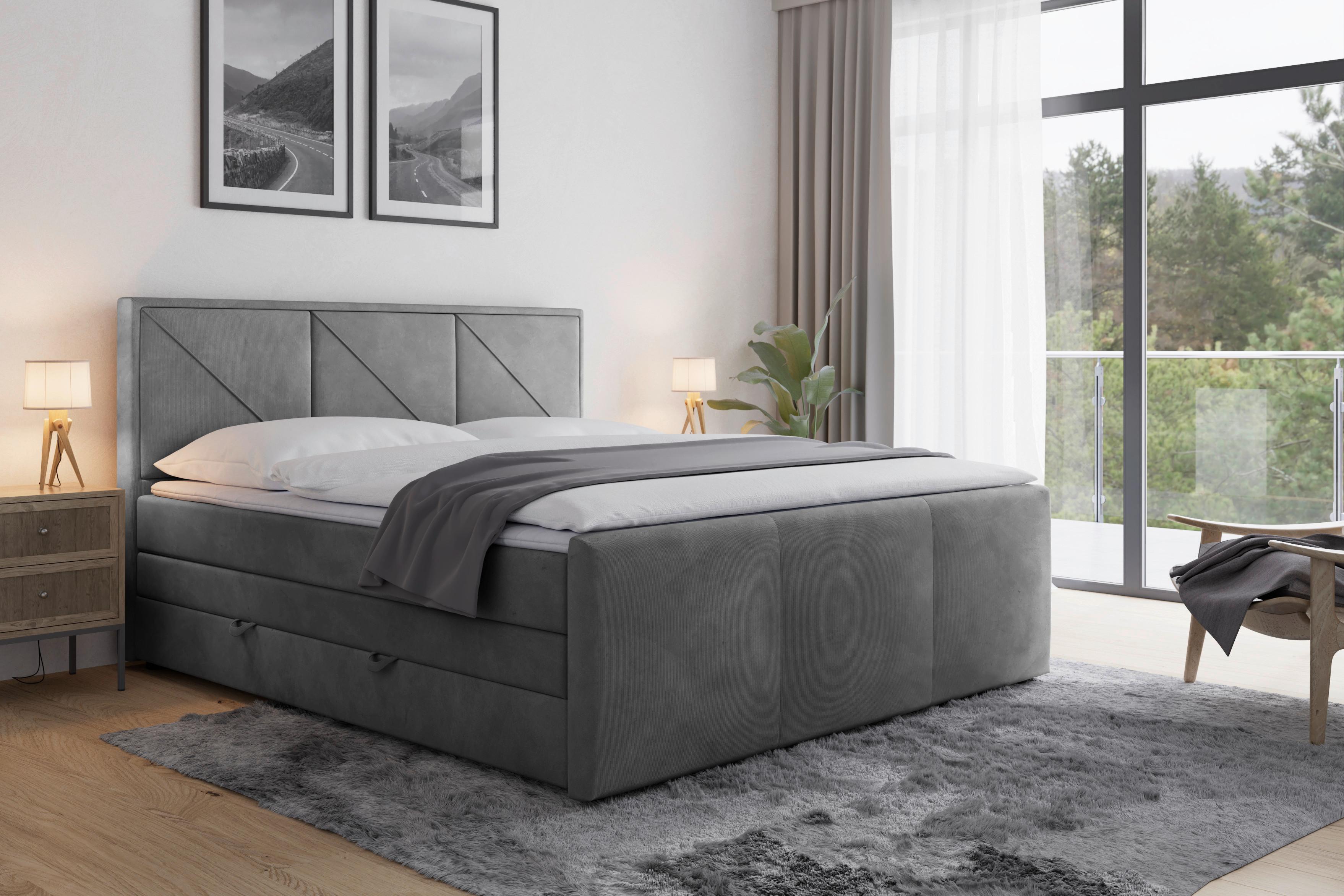 Boxspringbett Bologna ca. 180x200 cm Hellgrau - Hellgrau/Schwarz, MODERN, Holzwerkstoff/Kunststoff (180/200cm) - MID.YOU