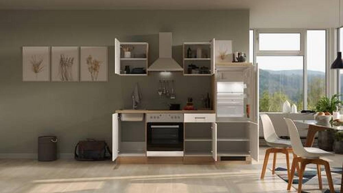 Kuhinjski Blok Nepal - barve nerjavečega jekla/kašmir, Moderno, kovina/leseni material (220cm) - FlexWell