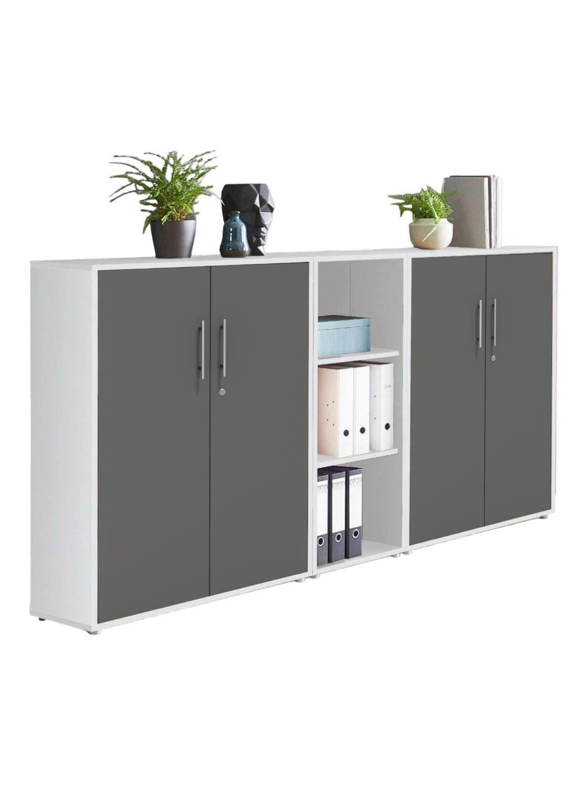 AKTENSCHRANK OFFICE EDITION - SW SET 8 - Anthrazit/Weiß, MODERN, Holzwerkstoff (212,9/113,6/33cm) - MID.YOU