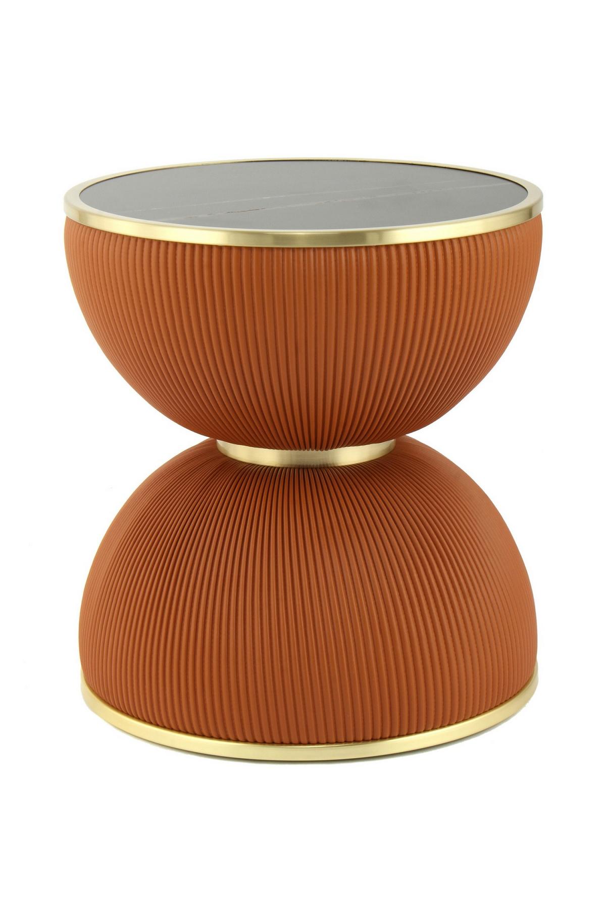 BEISTELLTISCH JOKAI 225 COGNAC - Cognac/Goldfarben, Design, Textil/Stein (47/51cm) - Kayoom