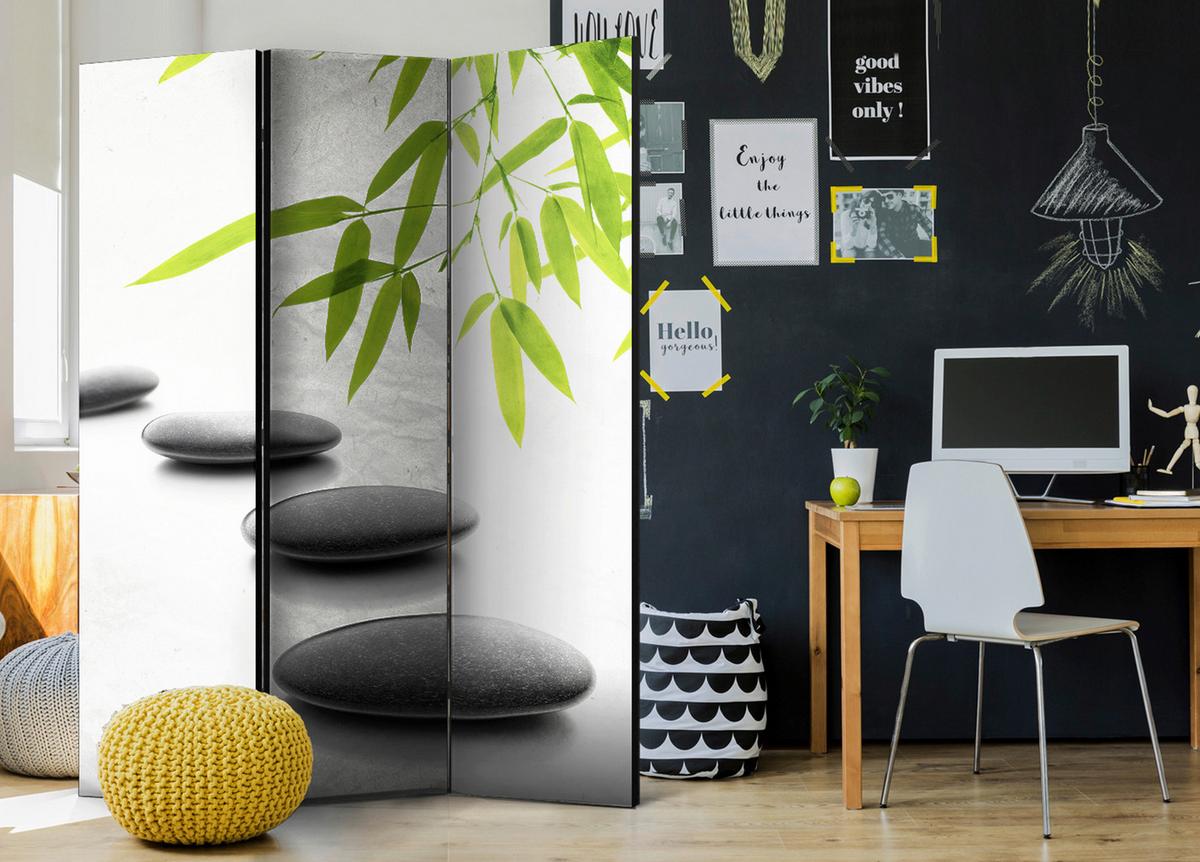 Paravan Zen Stones, 3-Delni, Akustičen - zelena/sivobela, Moderno, umetna masa/tekstil (135/172/3cm) - artgeist