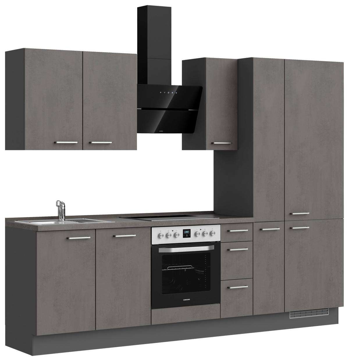 Küchenblock Riva High m. Geräten Schieferfarben - Schieferfarben/Edelstahlfarben, MODERN, Holzwerkstoff/Metall (270cm) - Nobilia