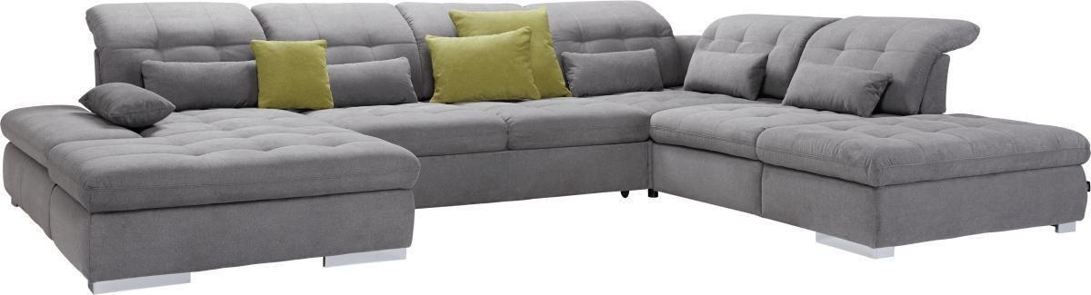 Wohnlandschaft Sanfino in Grau - Chromfarben/Grau, Holz/Holzwerkstoff (187/401/270cm) - Premium Living