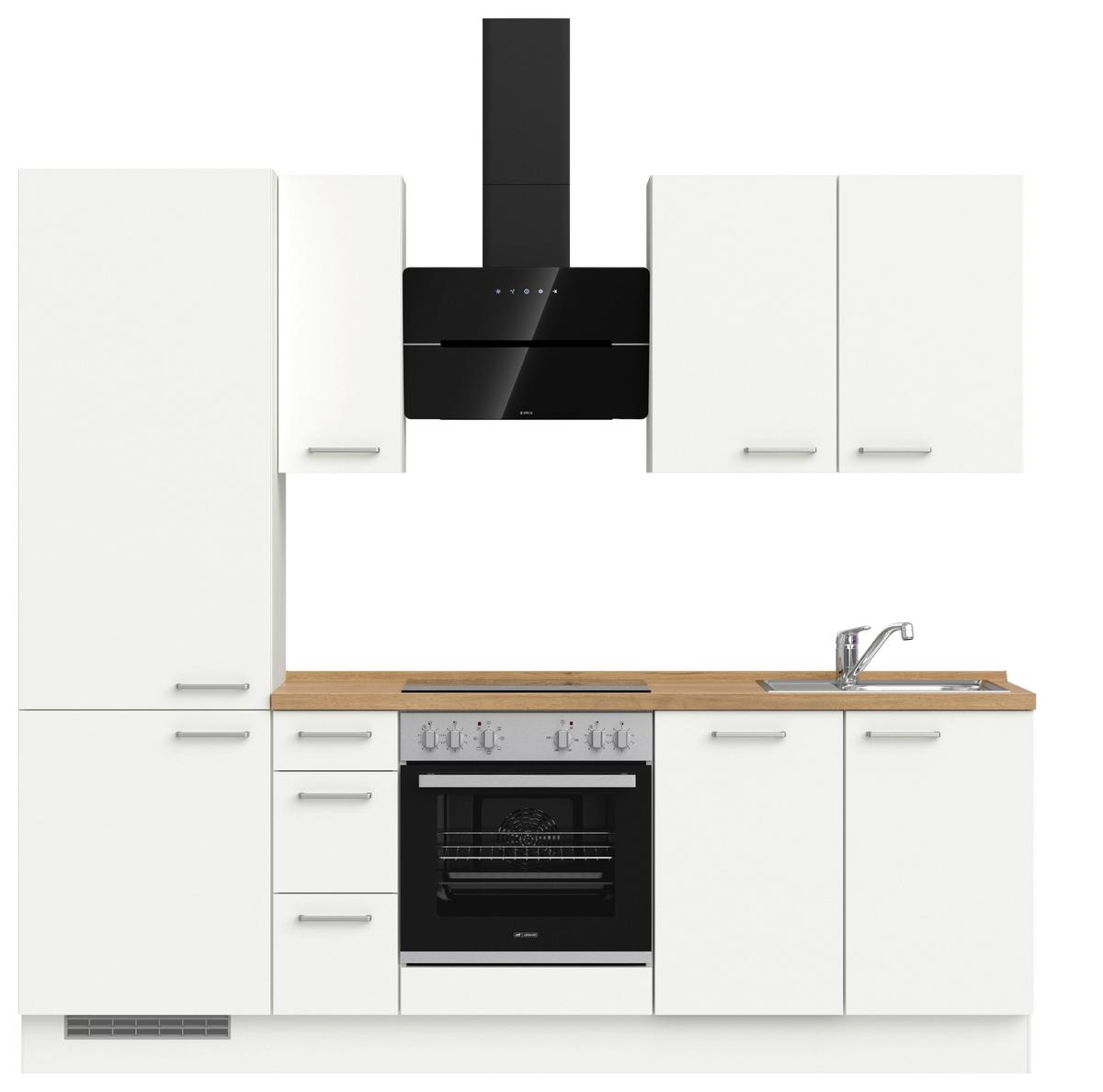 Küchenblock Touch High m. Geräten Weiß - Edelstahlfarben/Eichefarben, MODERN, Holzwerkstoff/Metall (240cm) - Nobilia