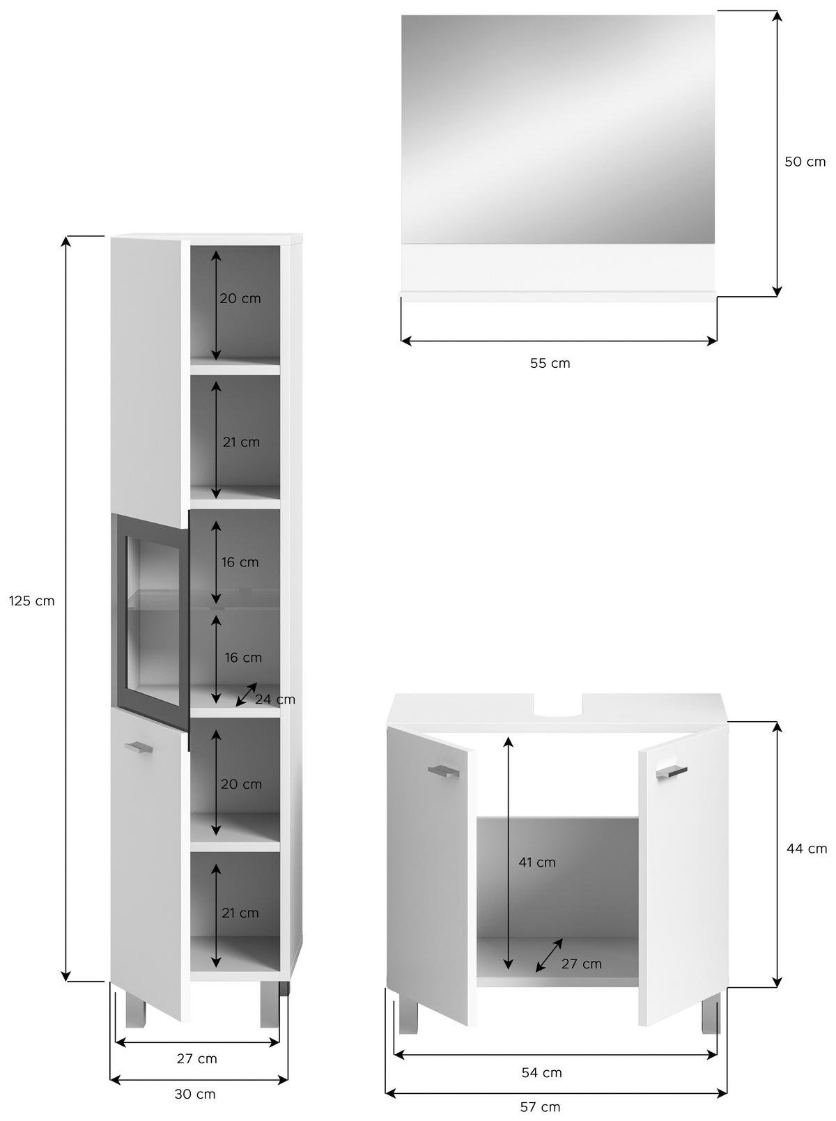 Kopalnica Boston, Bela - srebrne barve/bela, Moderno, umetna masa/steklo (87cm) - MID.YOU