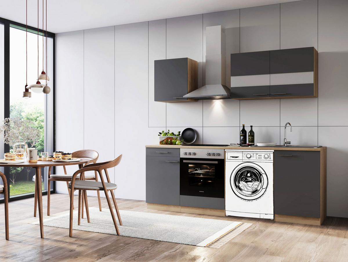 Kuhinjski Blok Z Aparati Merle, 220cm - barve nerjavečega jekla/siva, Basics, kovina/steklo (220cm) - Respekta