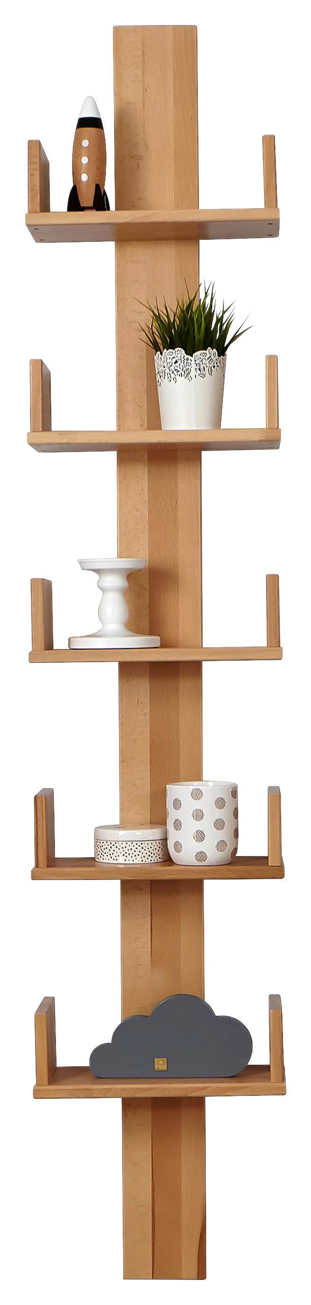 Stenski Regal Pepe, Bukev, Masivno, Naravna - naravne barve, Moderno, les (35/180/17cm) - MID.YOU