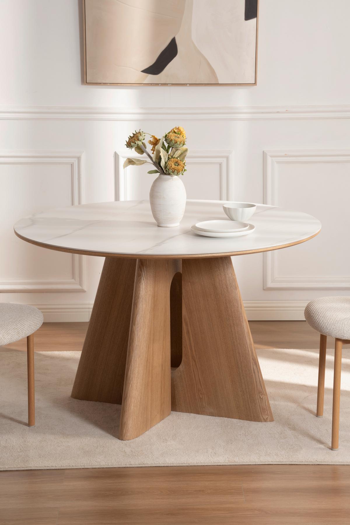 Jedilna Miza Otis, Barva Hrasta, Bela, Ø 120 - barve hrasta/bela, Moderno, kamen/leseni material (120/75cm) - Livetastic