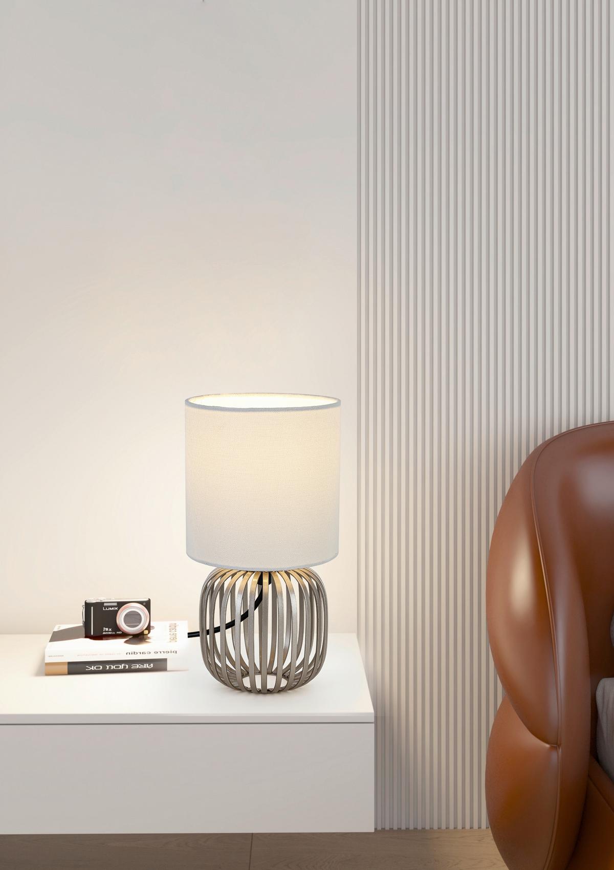 Tischleuchte Driti Weiß Max. 25 Watt - bijela/boje šampanjca, Moderno, metal/tekstil (13/13/25cm) - Mömax