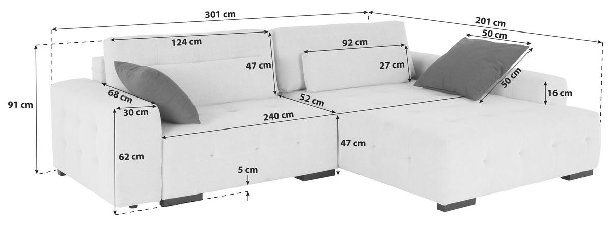 Kutna Garnitura Chance - bež/crvena, Moderno, drvni materijal/tekstil (301/201cm) - Modern Living