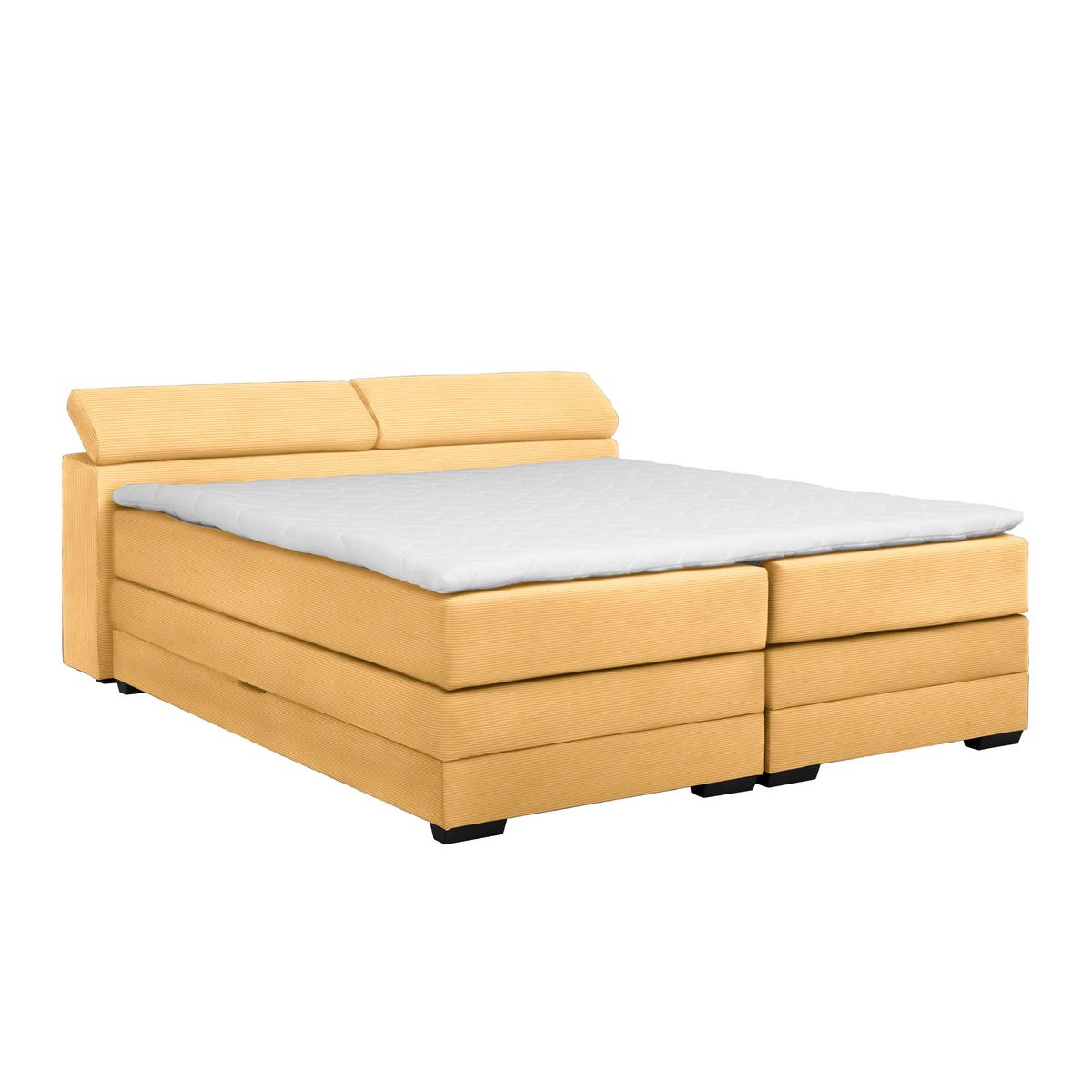 Boxspringbett Sevilla Senfgelb ca. 180x200cm - Senfgelb/Schwarz, KONVENTIONELL, Holz/Kunststoff (180/200cm) - Premium Living