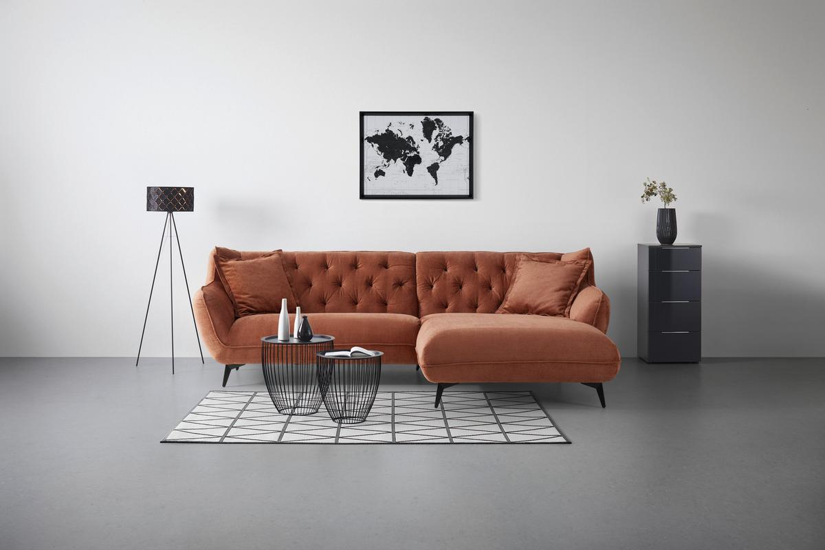 Wohnlandschaft Bogoni Rostfarben - Rostfarben/Schwarz, MODERN, Textil/Metall (278/84/168cm) - Mömax