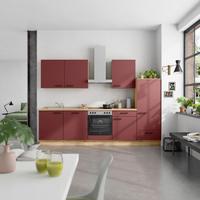 Küchenblock Easytouch Low m. Geräten Dunkelrot - Eichefarben/Schwarz, MODERN, Holzwerkstoff/Metall (300cm) - Nobilia