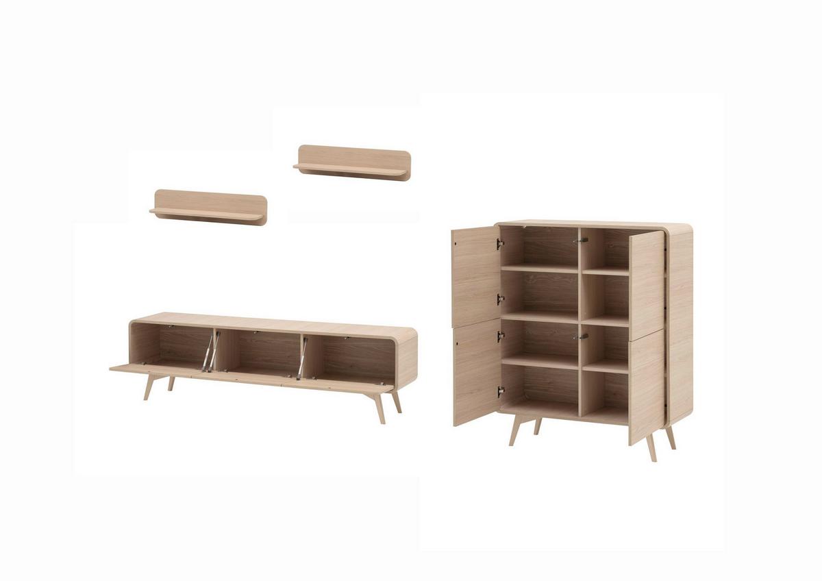 Wohnwand Torsby Eichefarben/Eiche Natur Dekor - Eichefarben, Design, Holz/Holzwerkstoff (308/170/39cm) - Livetastic