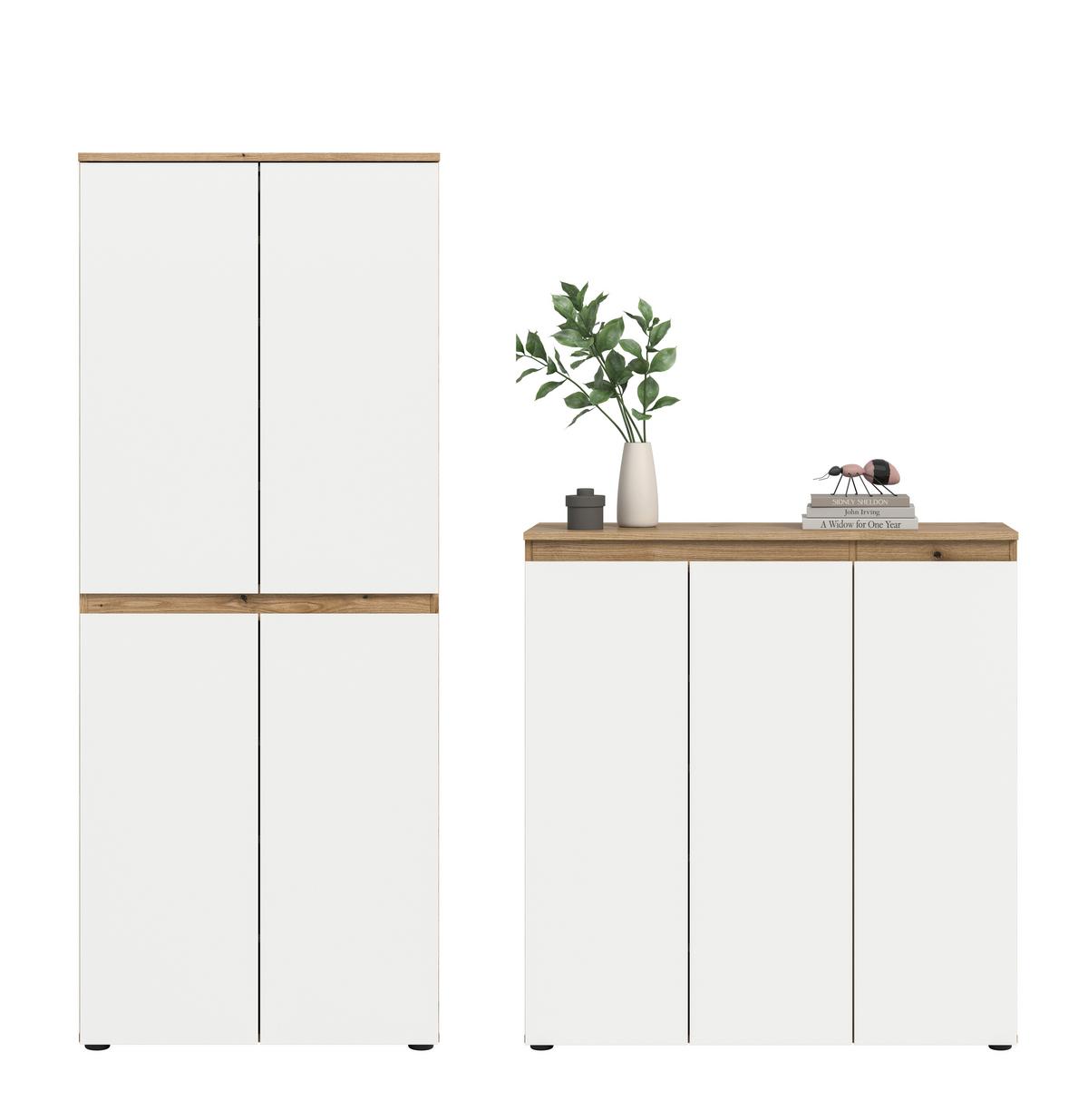 Garderobenschrank Scarpa Weiß/Eiche - Eichefarben/Schwarz, Design, Holzwerkstoff/Kunststoff (190/175/37cm) - Livetastic