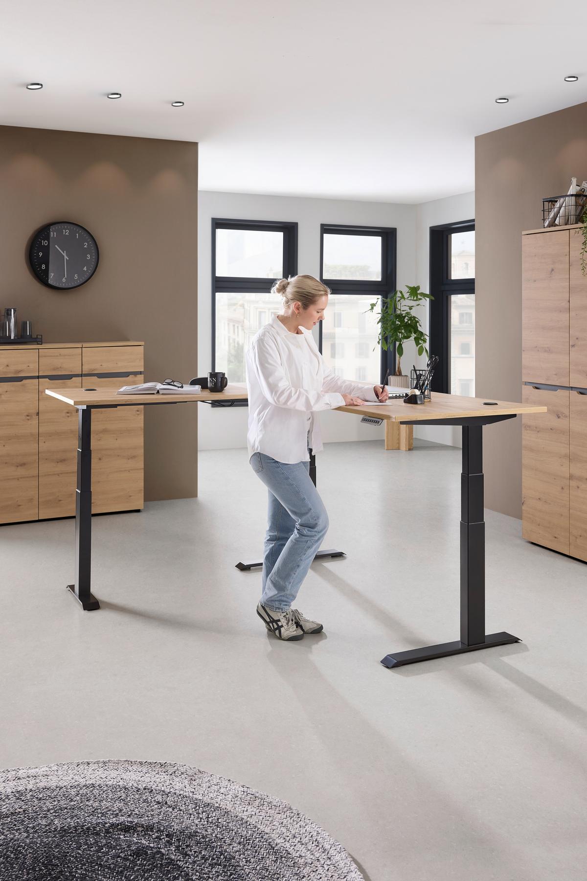 Eckschreibtisch Memphis In Eiche Artisan/graphitfarben - Graphitfarben/Eiche Artisan, Modern, Holzwerkstoff/Metall (185/77/64-129cm) - Premium Living
