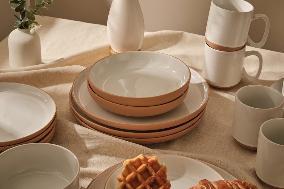SERWIS OBIADOWO-ŚNIADANIOWY TERRA NOVA - biały/brązowy, Trend, ceramika - Novel