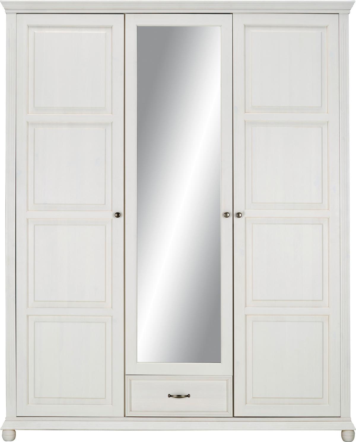 Drehtürenschrank in Weiss mit Spiegel - Weiss, Romantik / Landhaus, Holz/Metall (178,5/221/64,5cm) - Zandiara