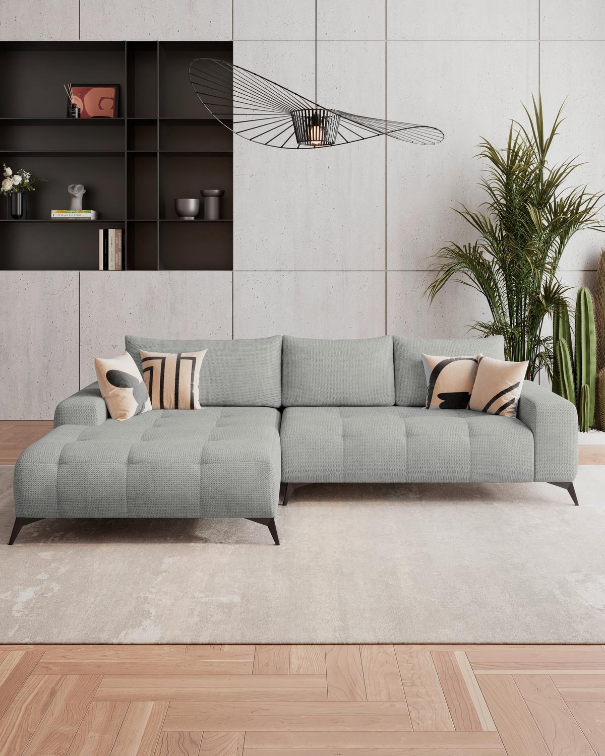 Kutna Garnitura Mauro - svijetlo siva/crna, Trend, tekstil/metal (175/290cm) - Luca Bessoni