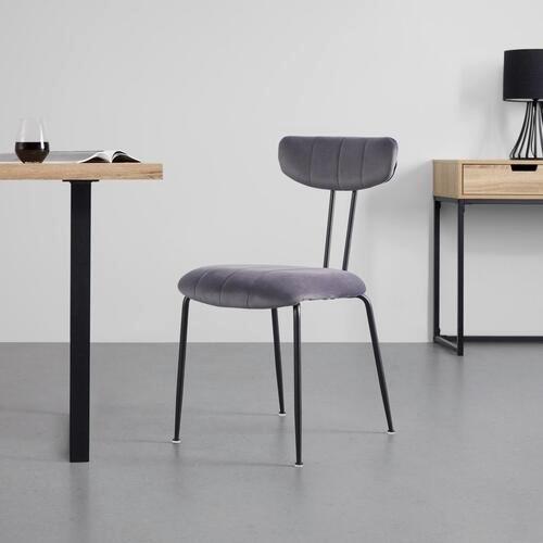 Stuhl Tylor Dunkelgrau Samt Gepolstert - Dunkelgrau/Schwarz, MODERN, Textil/Metall (45/85/58cm) - Bessagi Home