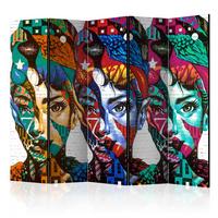 Paravan Colorful Faces I, 5-Delni, Dvostranski - večbarvno, Basics, tekstil/les (225/172/3cm) - artgeist