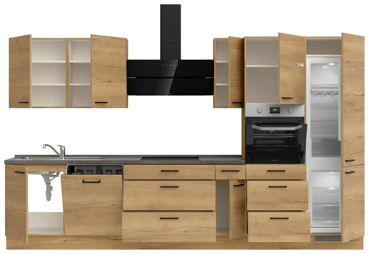 Küchenblock Structura High m. Geräten Eiche - Schieferfarben/Eichefarben, MODERN, Holzwerkstoff/Metall (360cm) - Nobilia