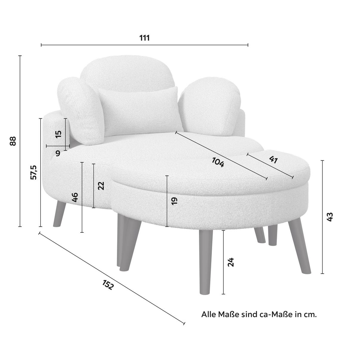 Fotelj Bianca, Siva - siva/naravne barve, Moderno, tekstil/les (111/69/152cm) - Bessagi Home