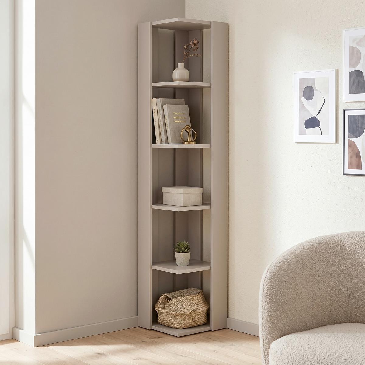 Eckregal NATI Beige ca. 34x161x34 cm - Beige, Design, Holzwerkstoff (34/161/34cm) - Livetastic