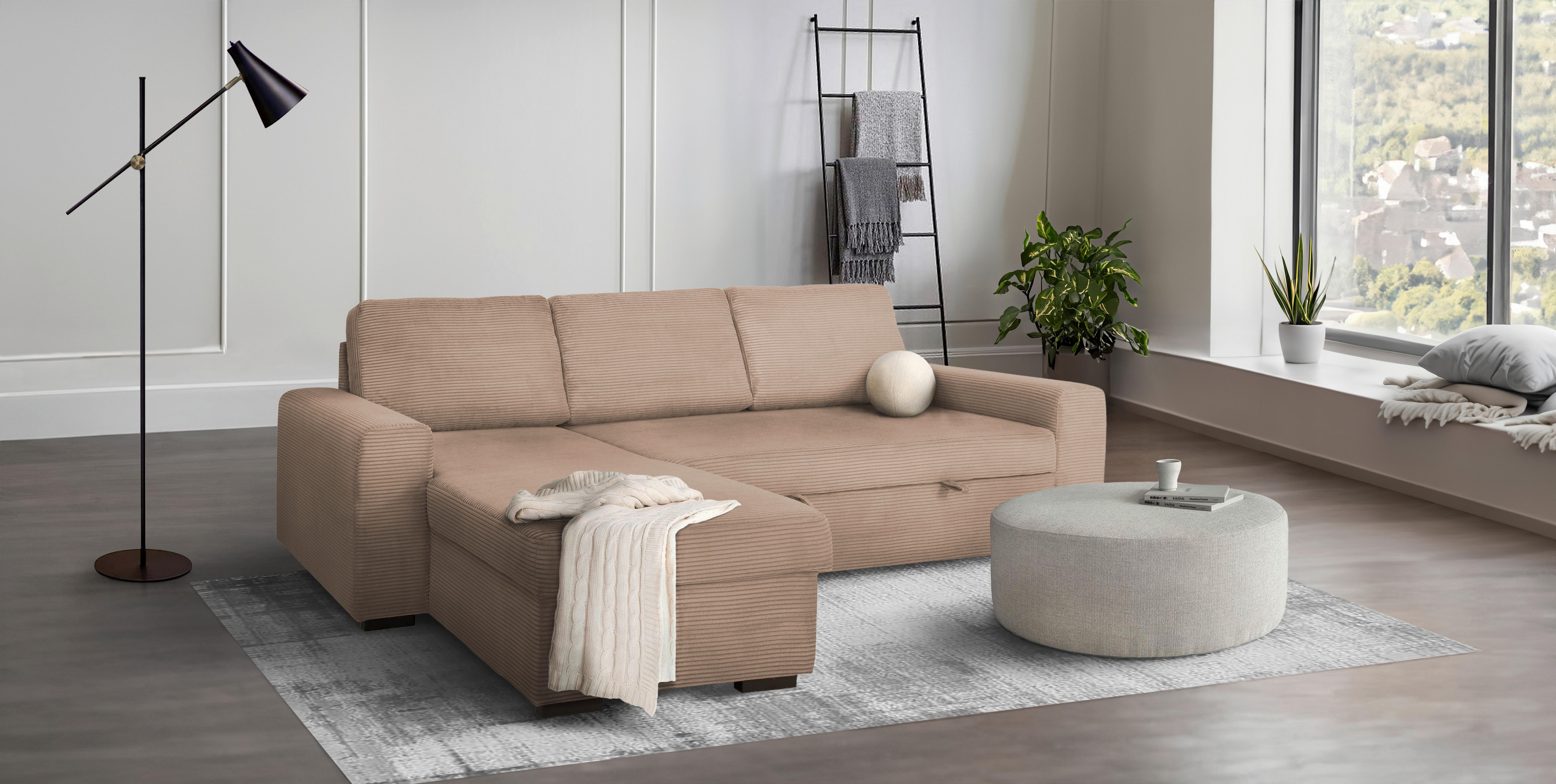 Sedežna Garnitura Tara, Svetlo Rjava, Ležišče, Predal - Moderno, tekstil (245/87/158cm) - Mömax