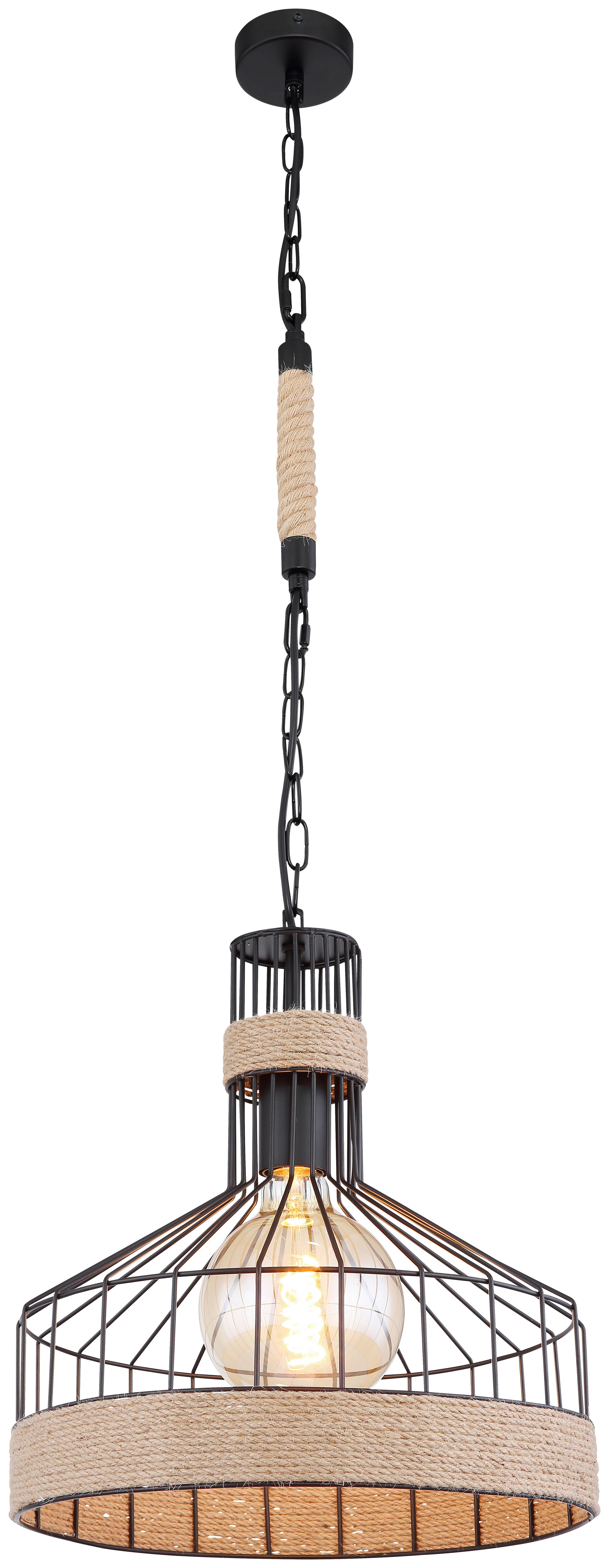 Viseča Svetilka Halia - črna/rjava, Basics, kovina/naravni materiali (35/135cm)