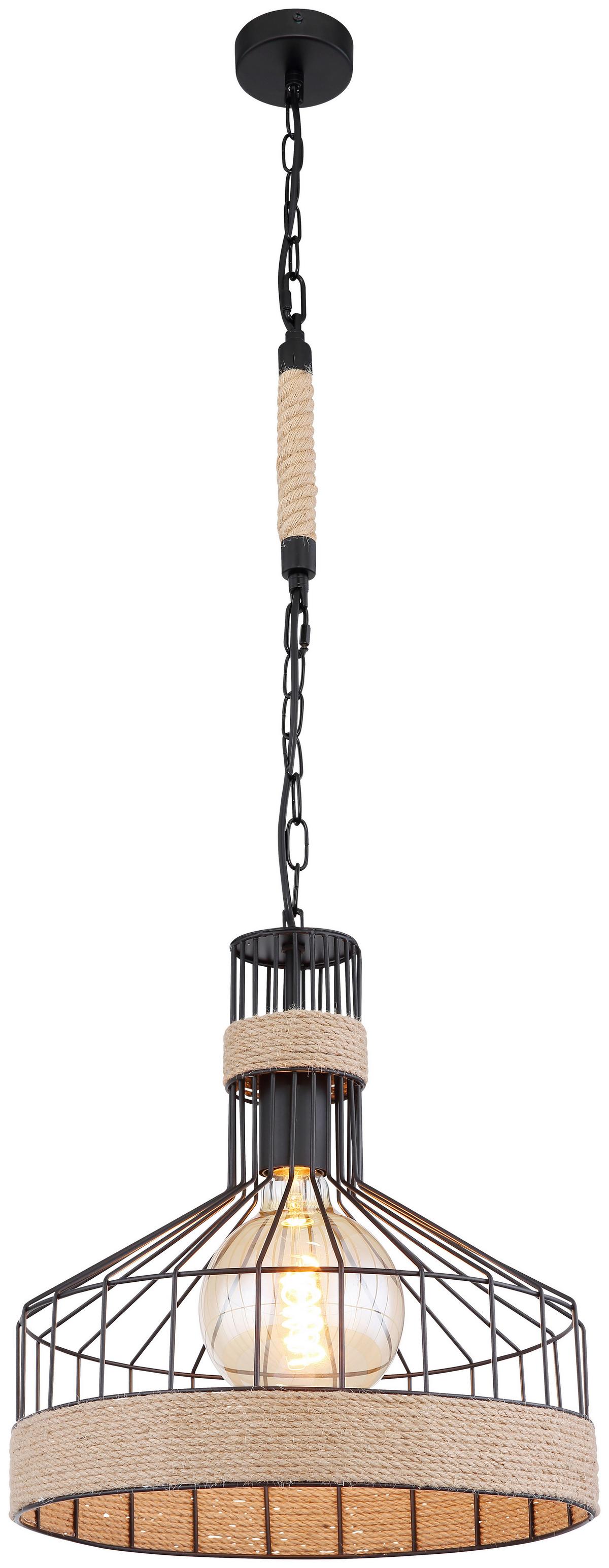 Viseča Svetilka Halia - črna/rjava, Basics, kovina/naravni materiali (35/135cm)