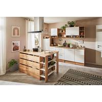 Küchenblock Hilde m. Insel m. Geräten ca.280cm Eiche/Weiß - Wildeiche/Alufarben, Design, Holzwerkstoff/Metall (280-150cm) - Respekta