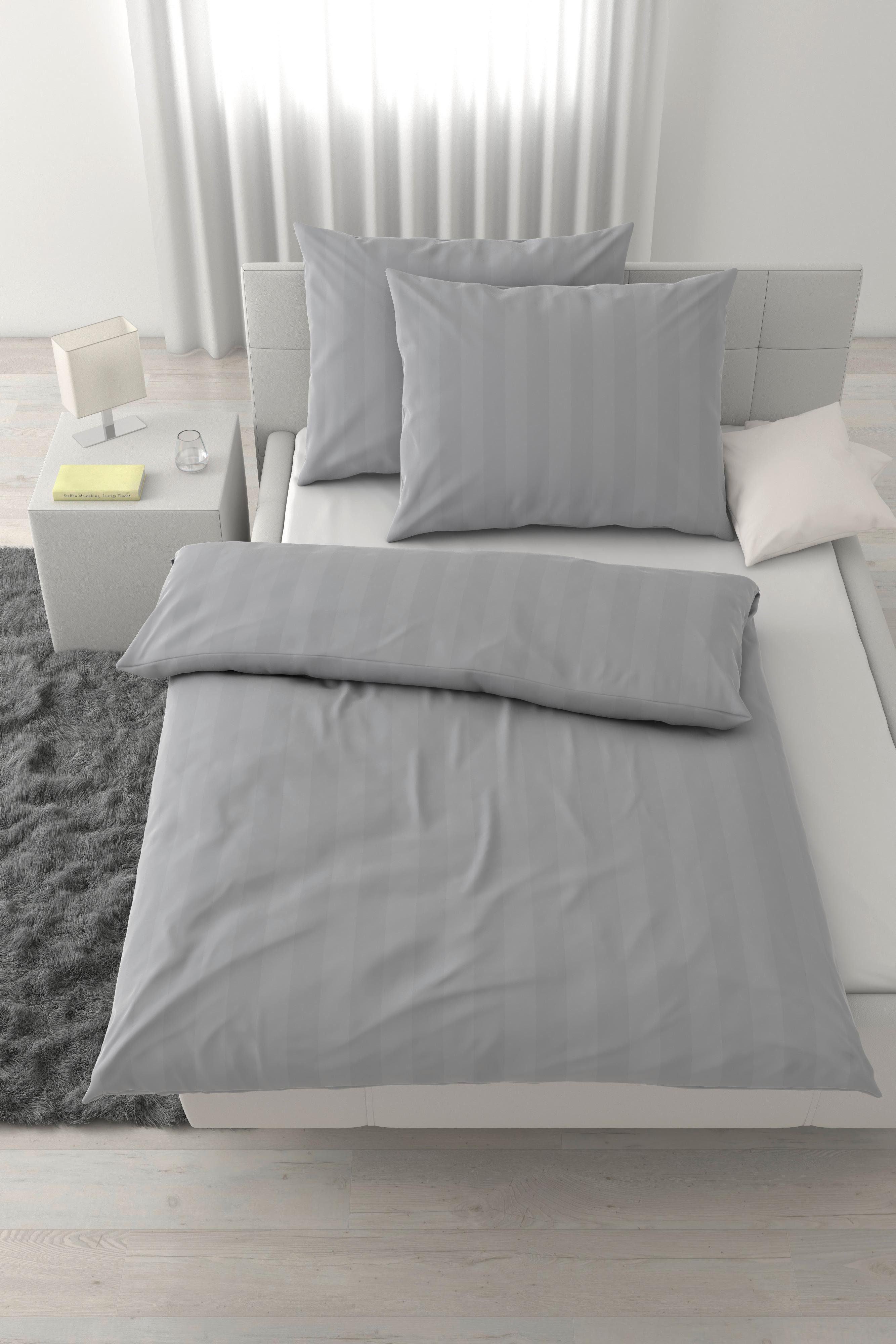 Lenjerie de pat, Xenia Streif 2x50x70/200x220 cm - argintiu, Modern, textil (200/220cm) - Premium Living