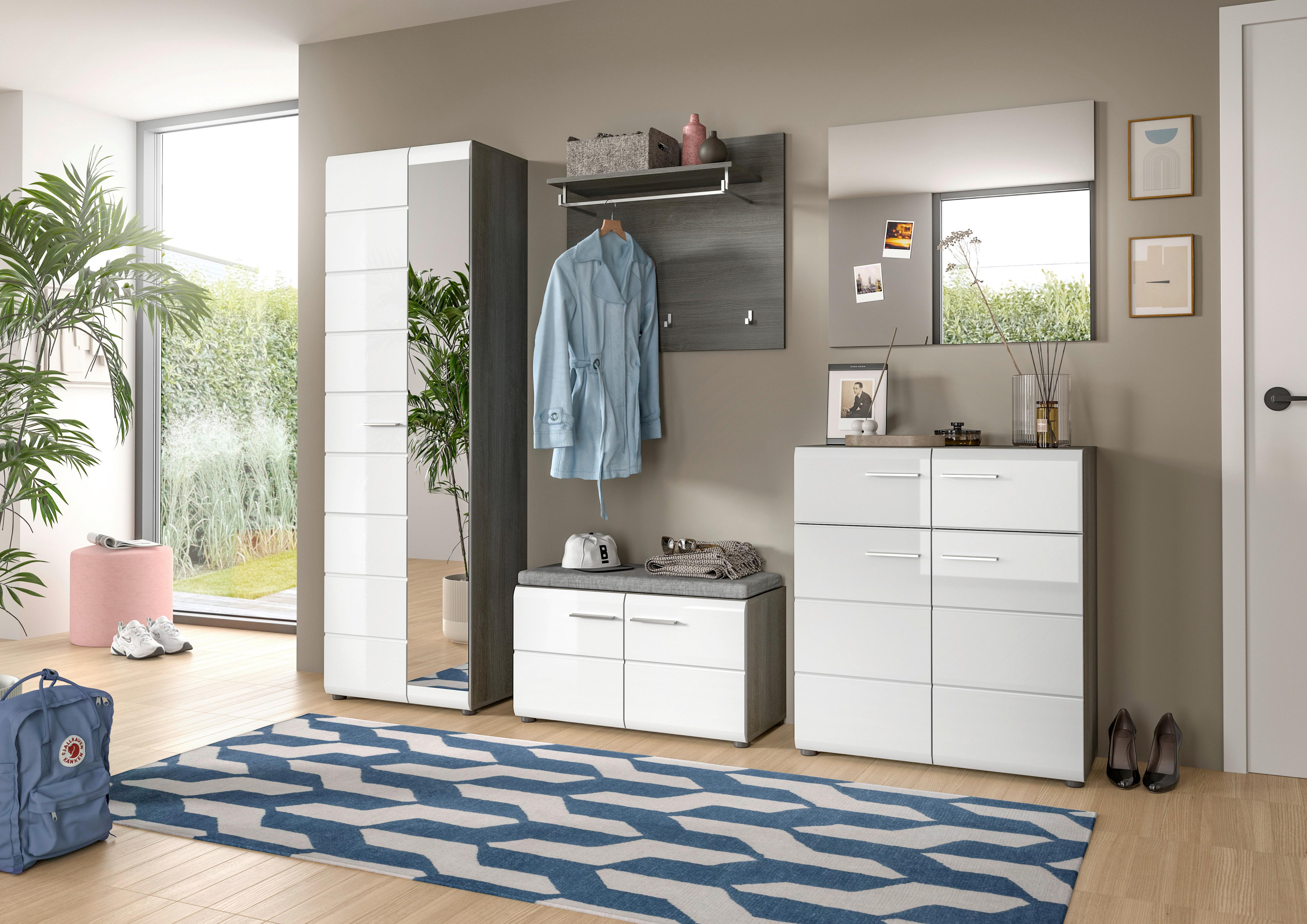 Garderobenschrank Salsa ca. 60x192x37cm Weiß/Rauchsil. - Weiß Hochglanz/Silberfarben, Design, Holzwerkstoff/Kunststoff (60/192/37cm) - MID.YOU