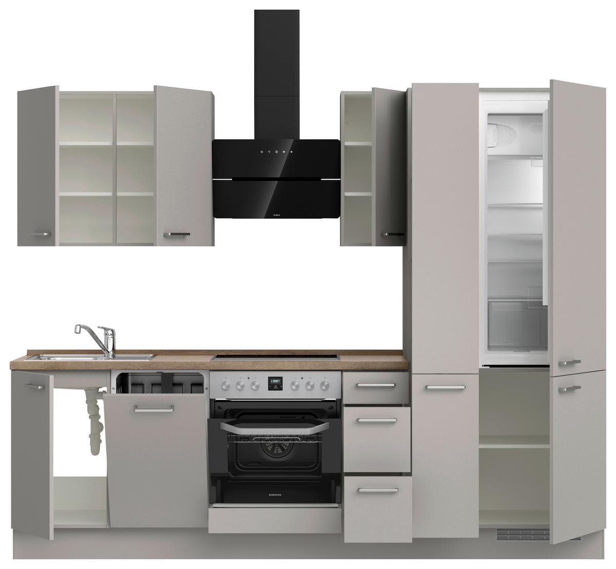 Küchenblock Touch High m. Geräten Grau - Eiche dunkel/Edelstahlfarben, MODERN, Holzwerkstoff/Metall (270cm) - Nobilia