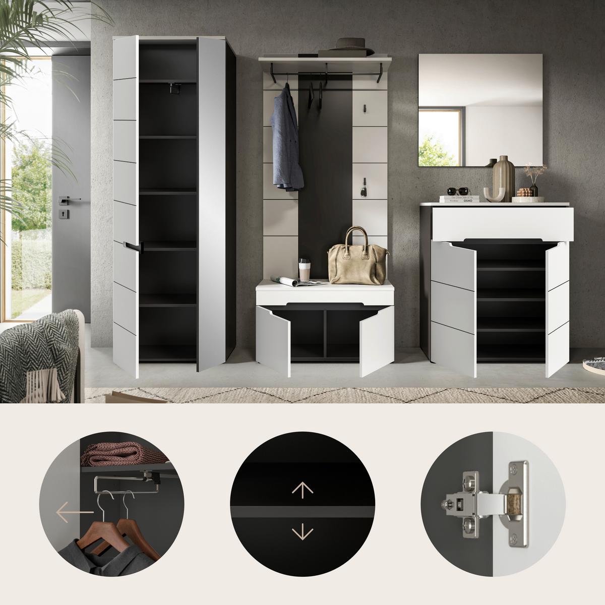 Predsoba Canu, Bela, Siva, 5-Delna - siva/bela, Design, leseni material (255/190/37cm) - Livetastic