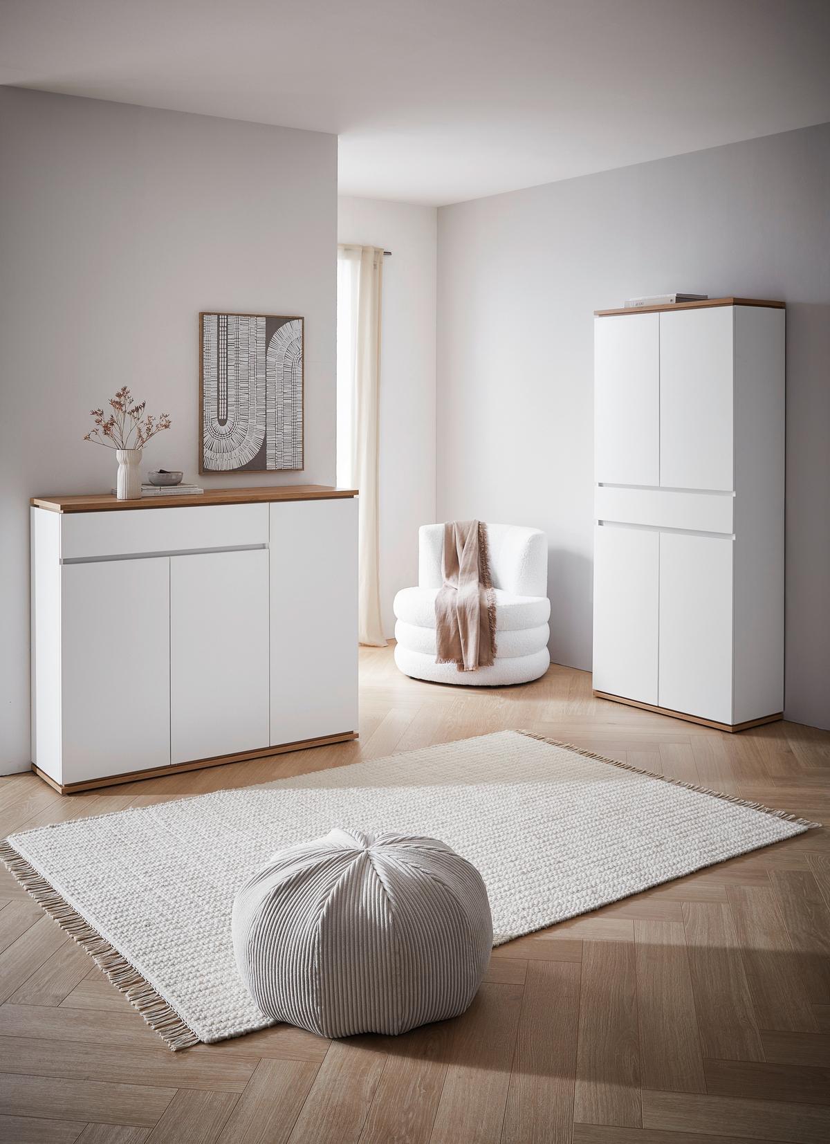 SZAFKA NA BUTY YAMAEL - biały/czarny, Design, materiał drewnopochodny/tworzywo sztuczne (135/112/38cm) - Xora