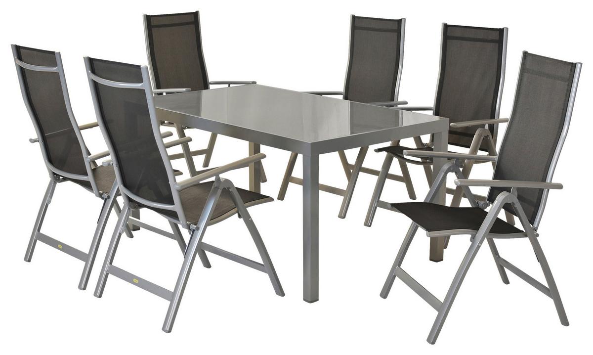 Vrtni Set Carrara, 7-Delni - srebrne barve/črna, Moderno, kovina/tekstil - Gardenson