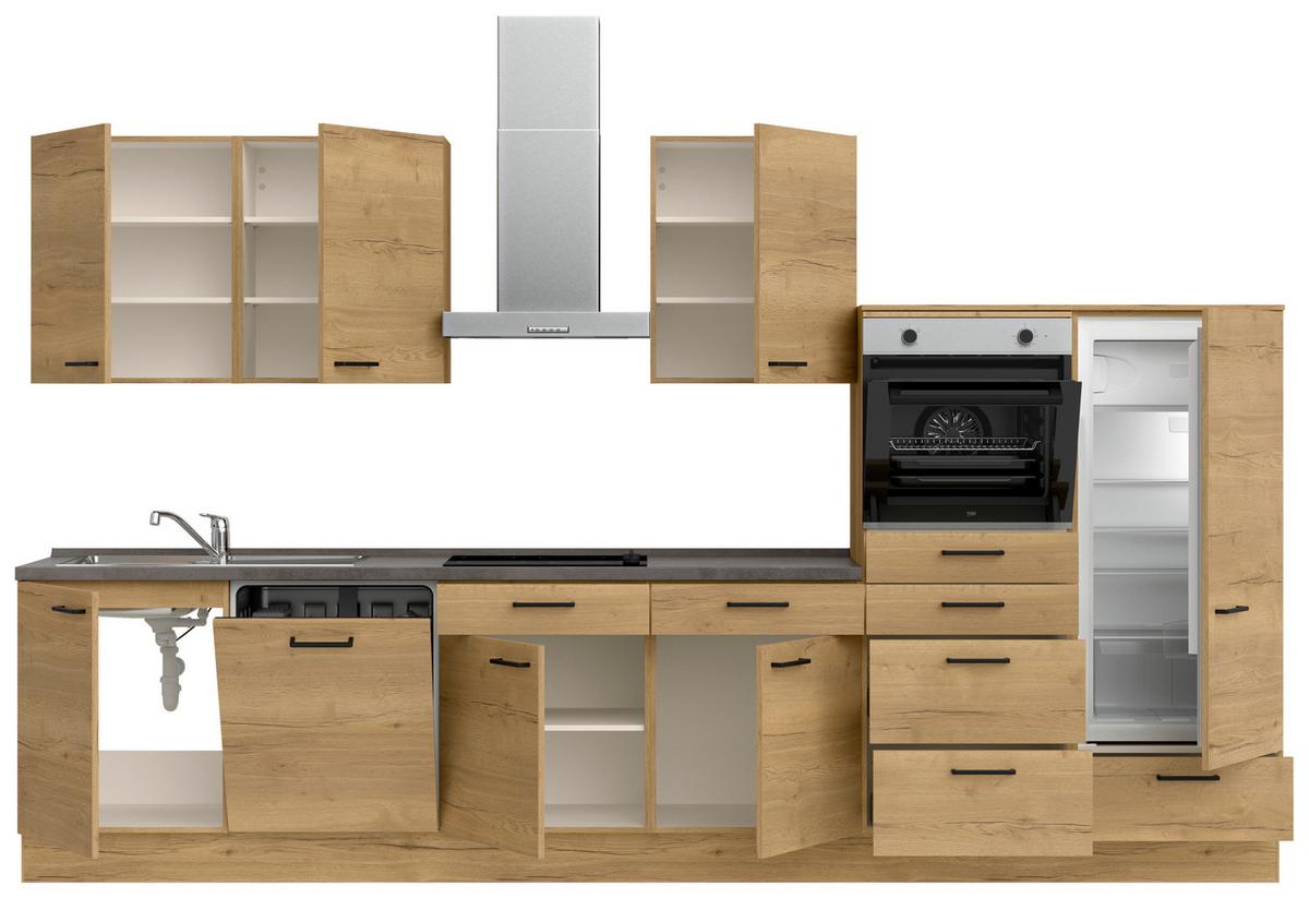 Küchenblock Structura Low m. Geräten Eiche - Schieferfarben/Eichefarben, MODERN, Holzwerkstoff/Metall (360cm) - Nobilia