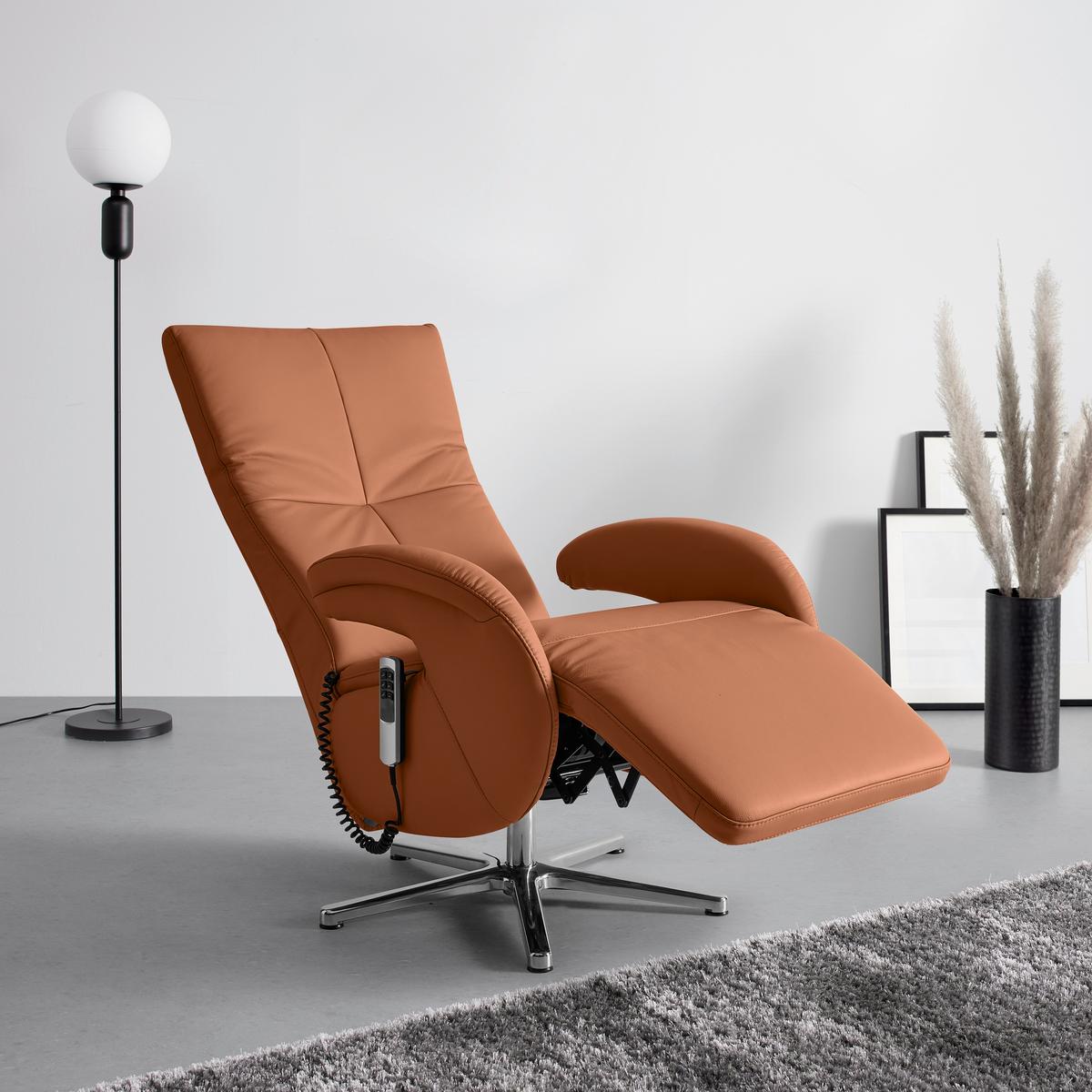 Relaxsessel Sitting 2 Aprikose - Chromfarben/Aprikose, MODERN, Leder (70/111/80cm) - Premium Living