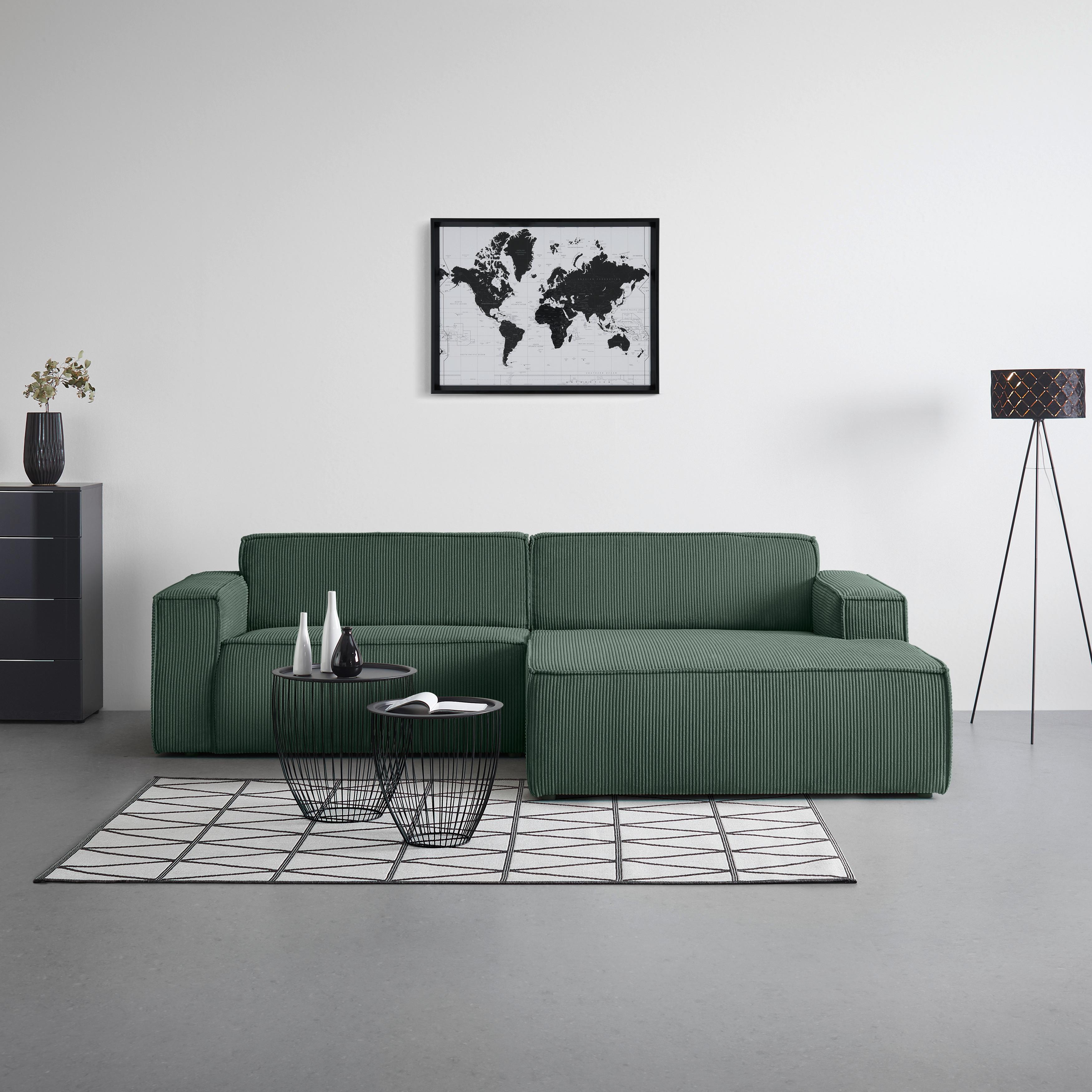 Wohnlandschaft Loft in Dunkelgrün - Dunkelgrün/Schwarz, MODERN, Kunststoff/Textil (265/75/172cm) - Mömax