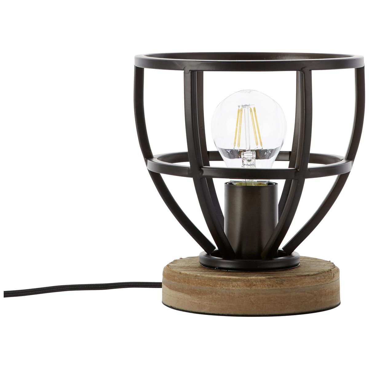 Tischleuchte Matrix Wood in Schwarz max. 40 Watt - Schwarz, Design, Holz/Metall (18/19,5cm) - Brilliant