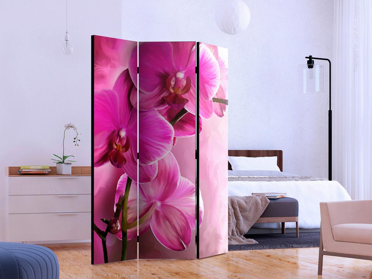 Paravan Pink Orchid, 3-Delni, Dvostranski - pink, Basics, tekstil/les (135/172/3cm) - artgeist