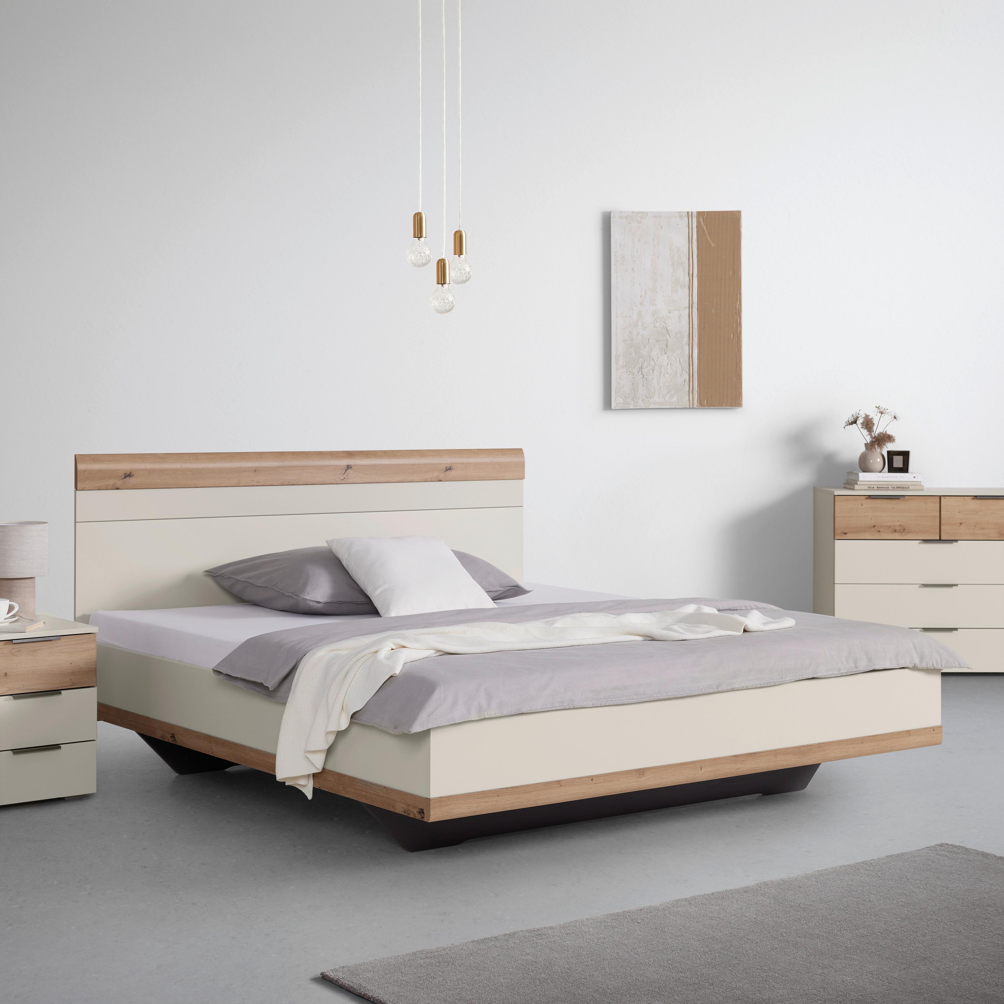 Bett Ellmau Champagner/Eiche ca. 160x200cm - Champagner/Eiche Artisan, KONVENTIONELL, Holzwerkstoff (160/200cm) - Premium Living