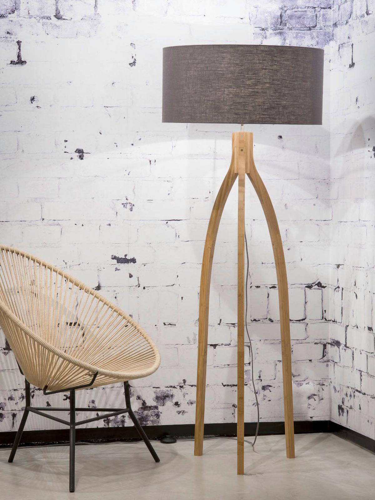 Stoječa Svetilka Anna, Temno Siva, Bambus - temno siva/naravne barve, Trend, tekstil/les (60/160cm) - Good & Mojo