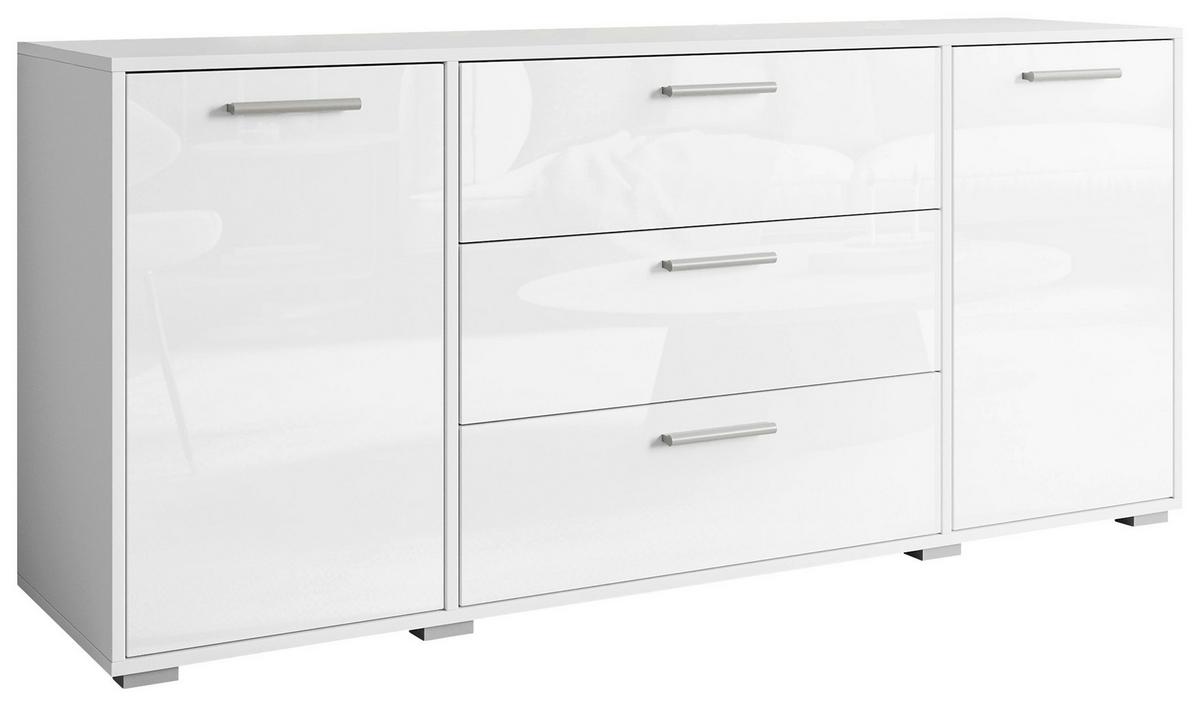 SIDEBOARD BOGOTA 150CM WEISS - gris/blanc haute brillance, Basics, matière synthétique/matériau de bois (150/68/40cm) - P & B