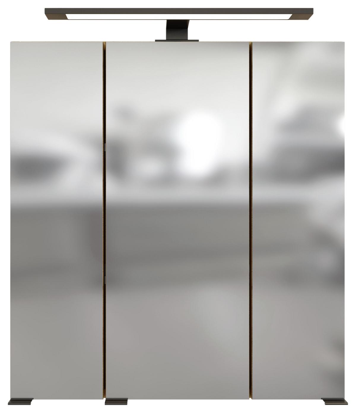 Spiegelschrank Manchester mit LED 3-türig ca. 60x64 cm Eiche - MODERN, Glas/Holzwerkstoff (60/64/20cm) - Held