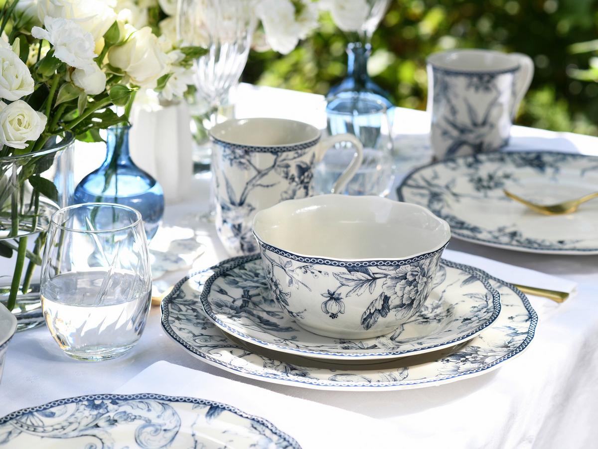 Serviciu de masă Adelaide 16/1 - albastru/alb, Basics, ceramică - Creatable