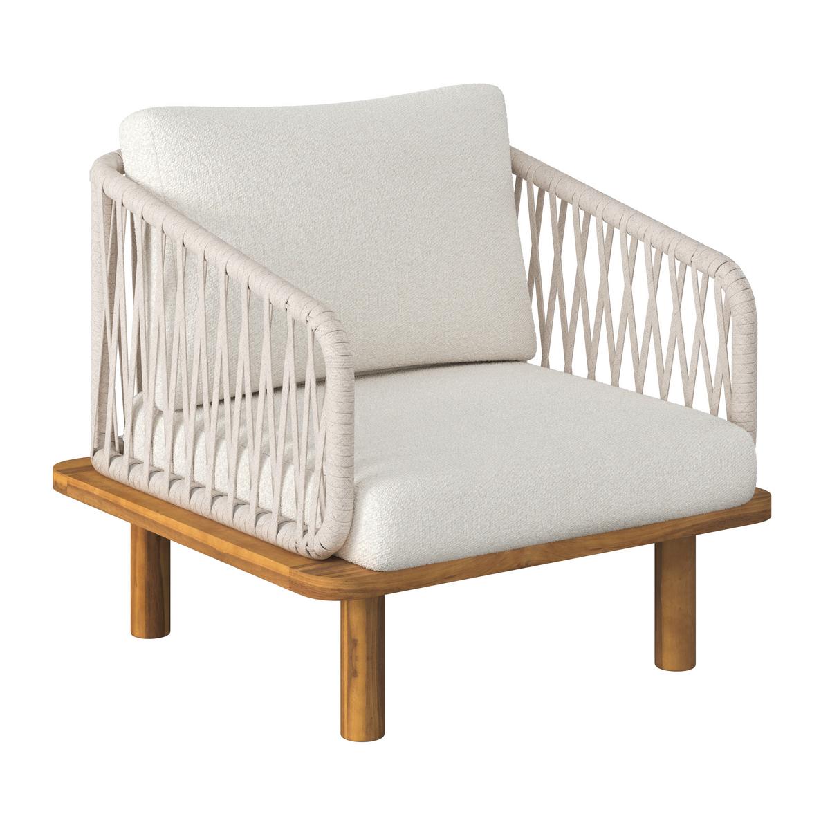 Loungegarnitur Mara Creme Echtholz/Textil/Metall - Weiss/Teakfarben, Modern, Holz/Textil (165/62,5/70cm) - Bessagi Garden