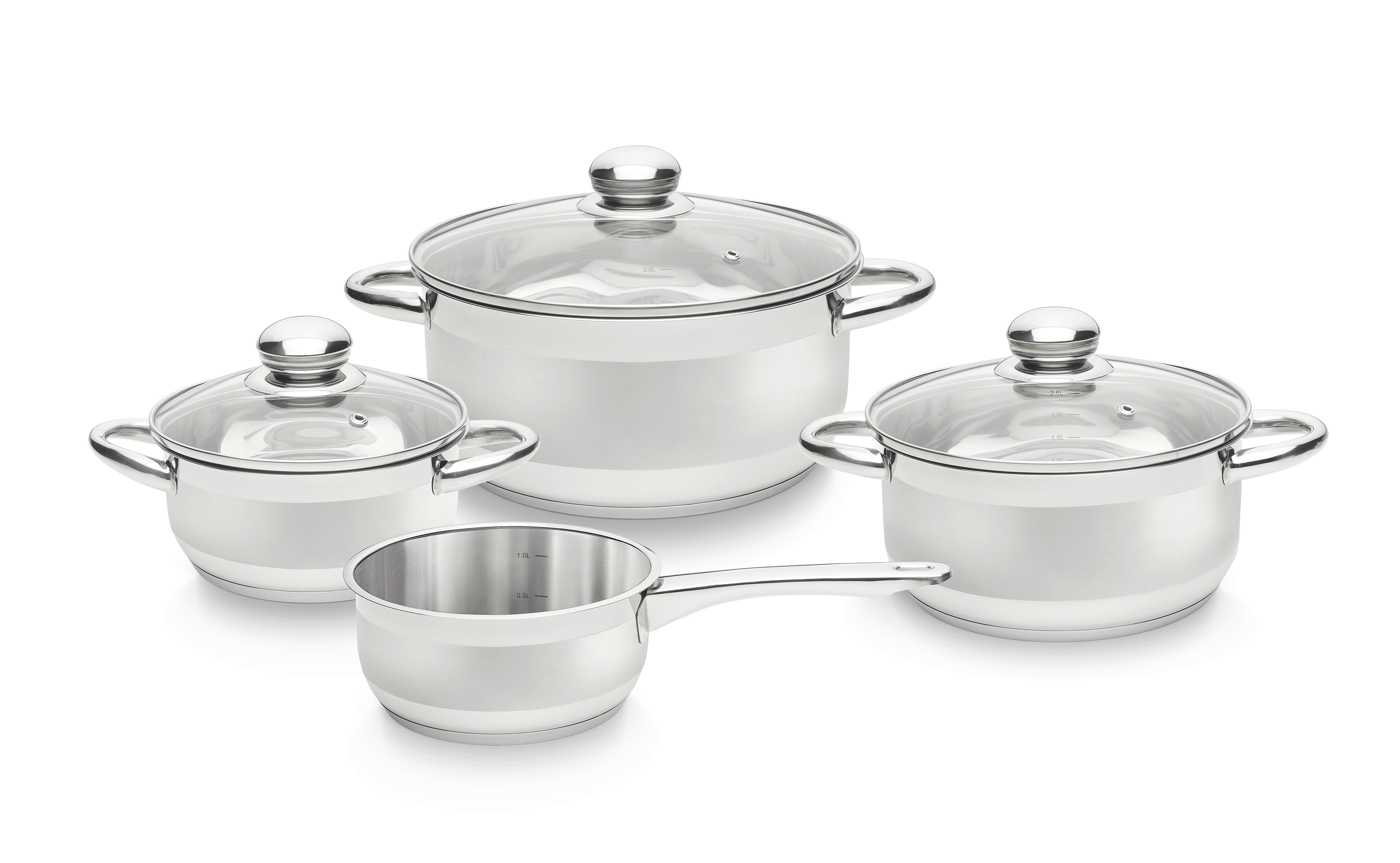 Kochtopfset Daria, 7-teilig - Klar/Silberfarben, Konventionell, Glas/Metall - Modern Living